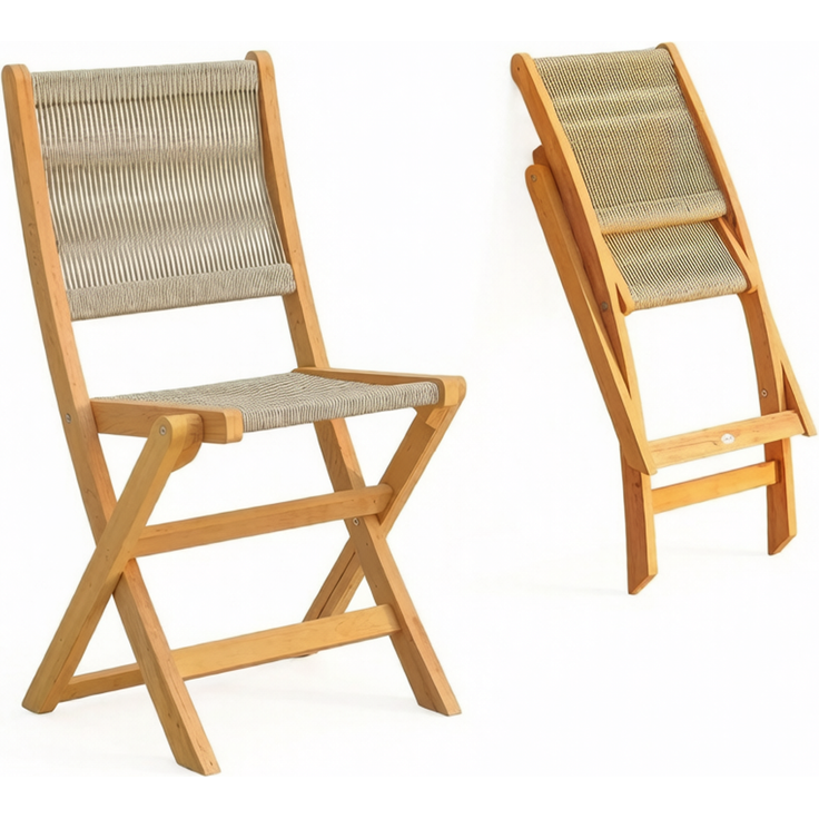 Gartenstühle 2er-Set aus Akazienholz mit PP-Geflecht, klappbar, 48x55,5x88 cm, Natur/Beige – Bild 4