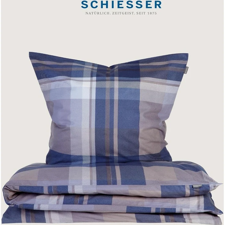 Schiesser Feinbiber Bettwäsche Set Todd aus weicher, wärmender Baumwolle, Farbe:Braun und Blau, Größe:135x200 cm – Bild 6