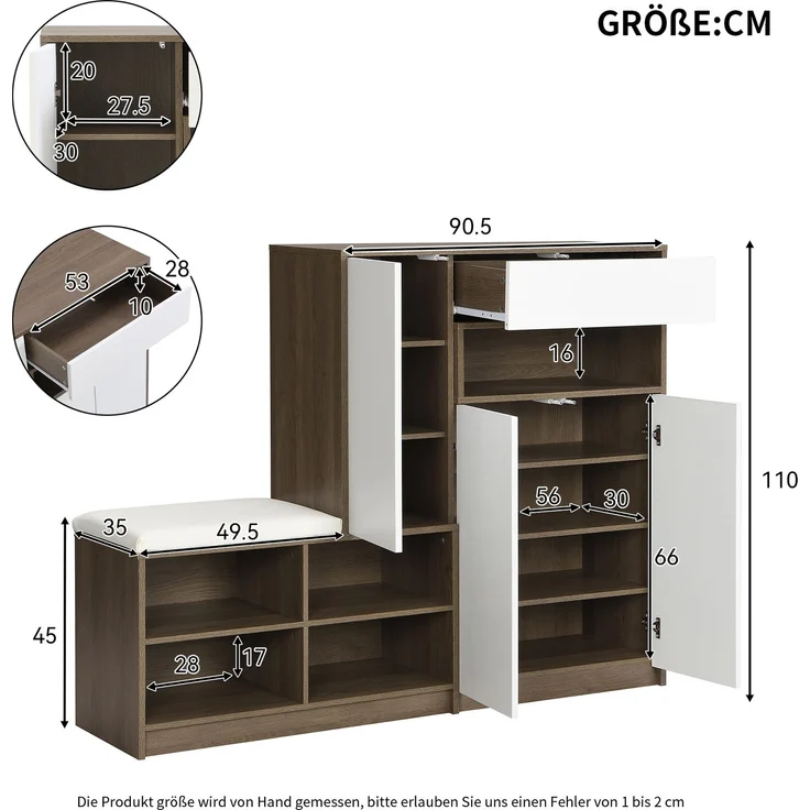 Merax Schuhaufbewahrungsbank & Schuhschrank, Schuhbank, multifunktionales Schuhregal mit gepolstertem Sitz, mit verstellbaren Regalen, weiß – Bild 4