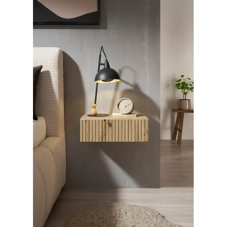 Stella Trading TABONI Nachttisch hängend, Farbe Artisan Eiche – Schwebender Nachtschrank mit 1 Schublade und Stauraum – 42 x 14 x 30 cm (B/H/T)
