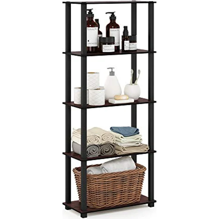 Furinno 5-Ebenen Mehrzweck-Regal mit quadratischen Rohren, holz, Dunkle Kirsche/Schwarz, 29. 46x59. 94x145. 8 cm – Bild 2