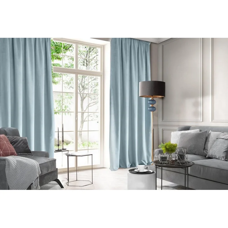 Samtvorhang Velours Vorhänge zum Wohnzimmer Prachtvoll Elegant hellblau 140x270 cm Kräuselband – Bild 5