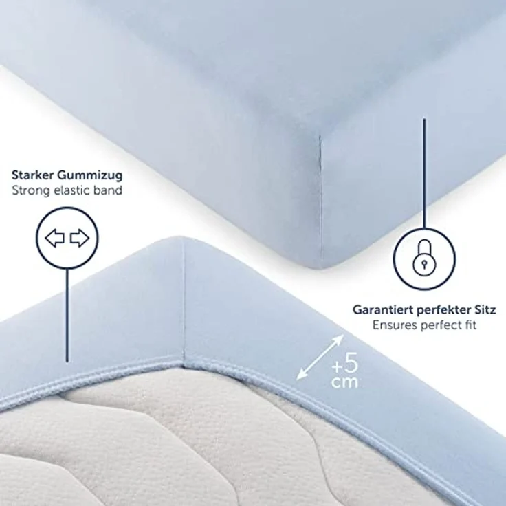 Blumtal® Premium Spannbettlaken 140x200 cm Jersey Boxspringbetten im 2er Set - Oeko-TEX zertifiziertes Bettlaken 140x200 cm Baumwolle 100% - Spannbetttuch 140x200 Boxspringbetten - Bettlaken - Hellblau – Bild 4