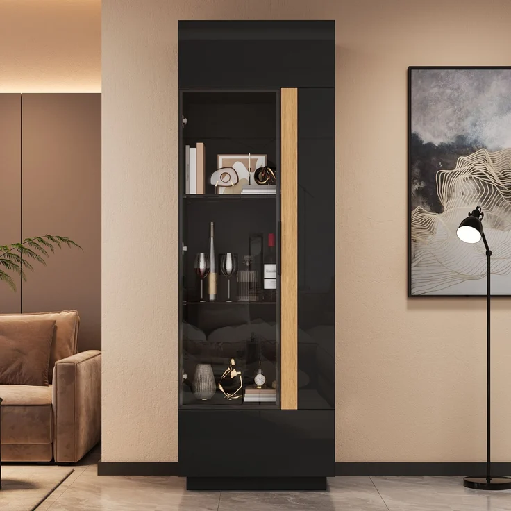 ZUBALIYA Vitrine (60 x 40 x 180 cm), LED - Beleuchtung, Glastüren, Aufbewahrung für Sammlerstücke, Geschirr und Dekoration, Schwarz – Bild 7