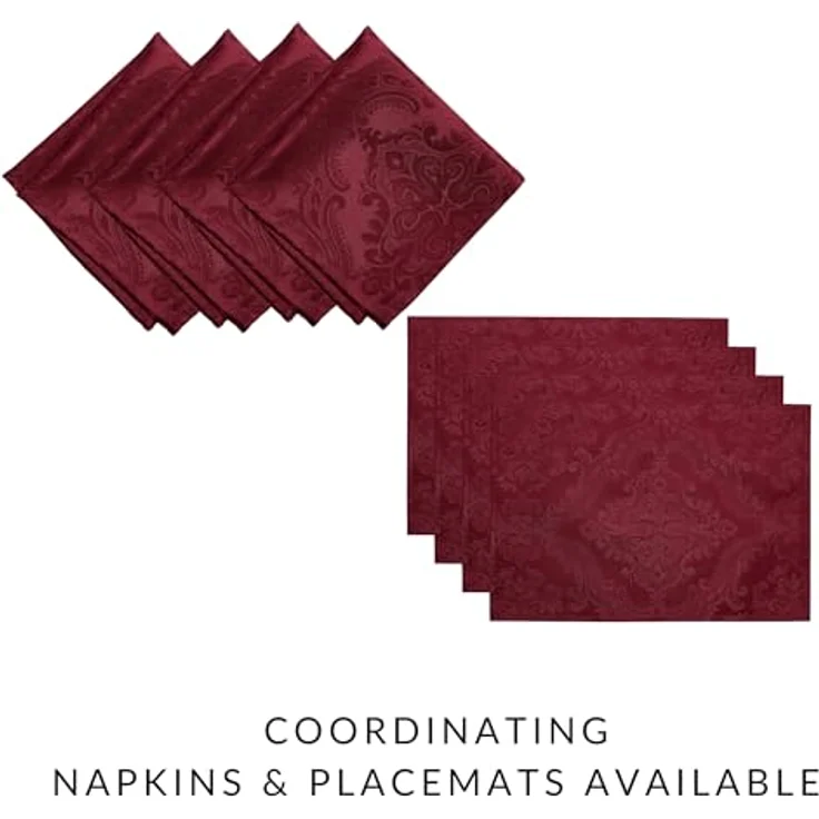 Elrene Home Fashions Caiden Elegance Damast-Tischdecke, wasserdicht, Flecken- und knitterfrei, 132,1 x 132,1 cm, quadratisch, Cranberry – Bild 5