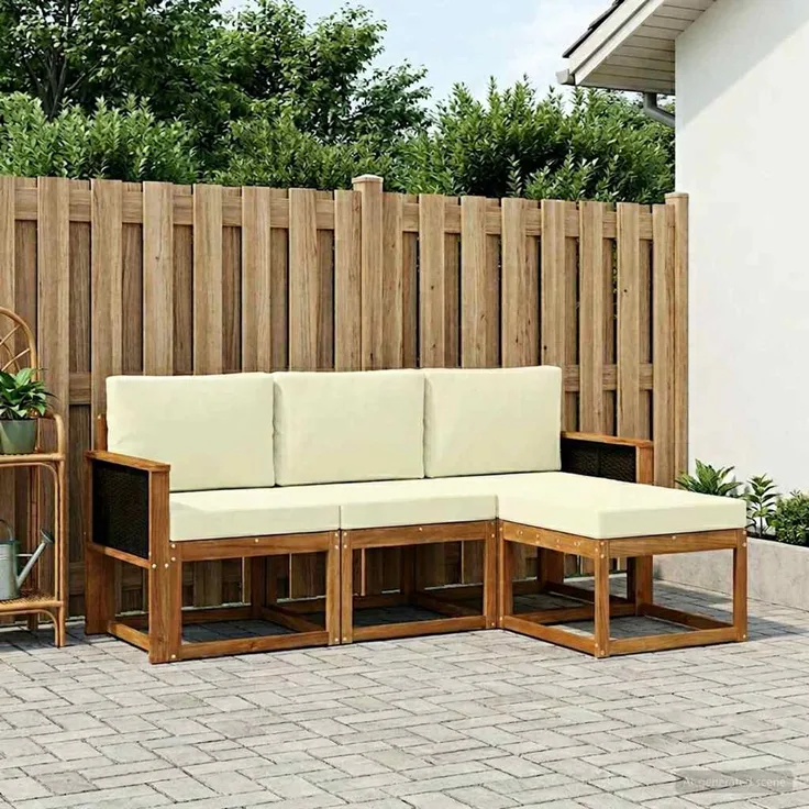 vidaXL Outdoor-Sofagarnitur mit Kissen 4 pcs Natur und Creme 3385101