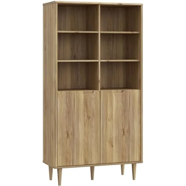 Forte Sherbrooke Regalschrank 100, Skandi-Stil, leichte Montage Dank EasyKlix by Forte, 2-türig, hohe Füße, Holzwerkstoff, Mauvella Eiche Holzdekor, 94,6 cm breit x 182,6 cm hoch x 43 cm tief