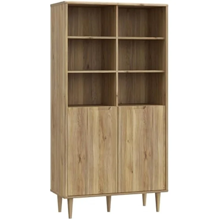 Forte Sherbrooke Regalschrank 100, Skandi-Stil, leichte Montage Dank EasyKlix by Forte, 2-türig, hohe Füße, Holzwerkstoff, Mauvella Eiche Holzdekor, 94,6 cm breit x 182,6 cm hoch x 43 cm tief – Bild 1