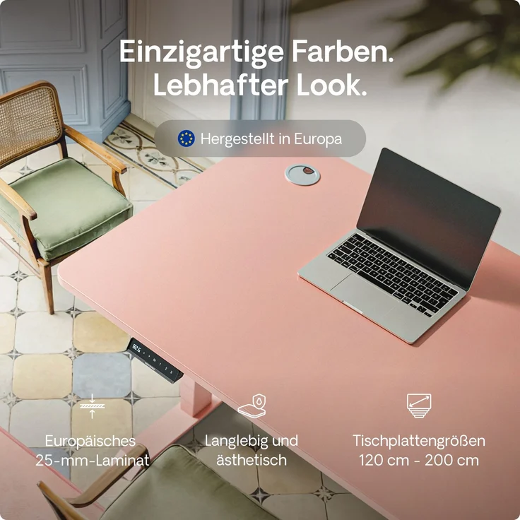 Desktronic HomePro Elektrisch höhenverstellbarer Schreibtisch 180x80cm Rosa/Weiß mit Memory-Funktion, Anti-Kollisions Technologie, USB-A und USB-C-Ladeanschlüssen – Bild 8