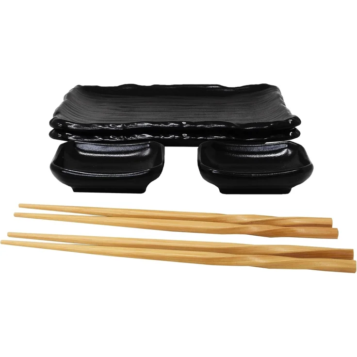 MystiCalls Sushiteller Sushi Geschirr Set für 2 Personen schwarz Sushi Platte Sushiplatte, (8 St), Spülmaschinenfest – Bild 4