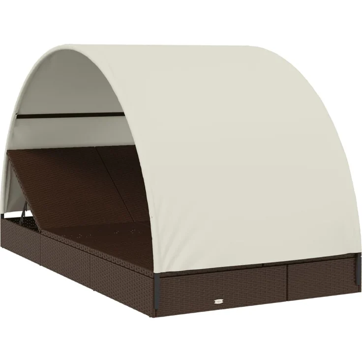 2-Personen-Sonnenliege, Gartenliege mit Dach Braun 211 x 112 x 140 Poly Rattan – Bild 3