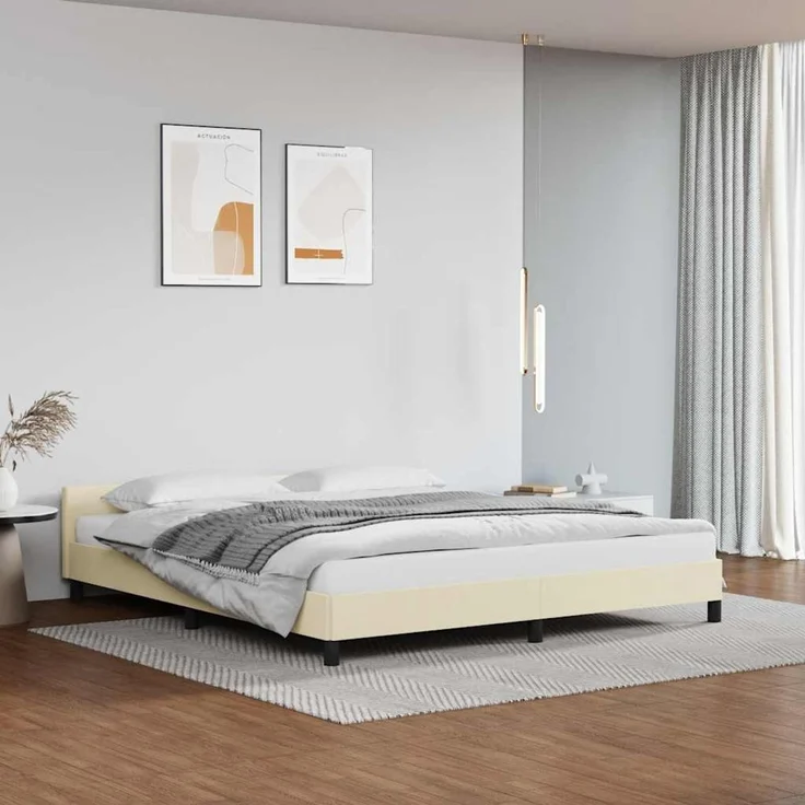 Doppelbett, Bettgestell Modernen mit Kopfteil ohne Matratze Creme 160x200 cm d941e – Bild 2