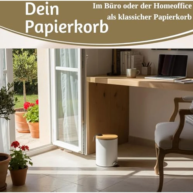LS-LebenStil Kosmetikeimer Tretmülleimer 3L, Weiß Matt, Soft Close mit Bambus Deckel, Rund mit herausnehmbarem Inneneimer für Bad und Küche – Bild 7