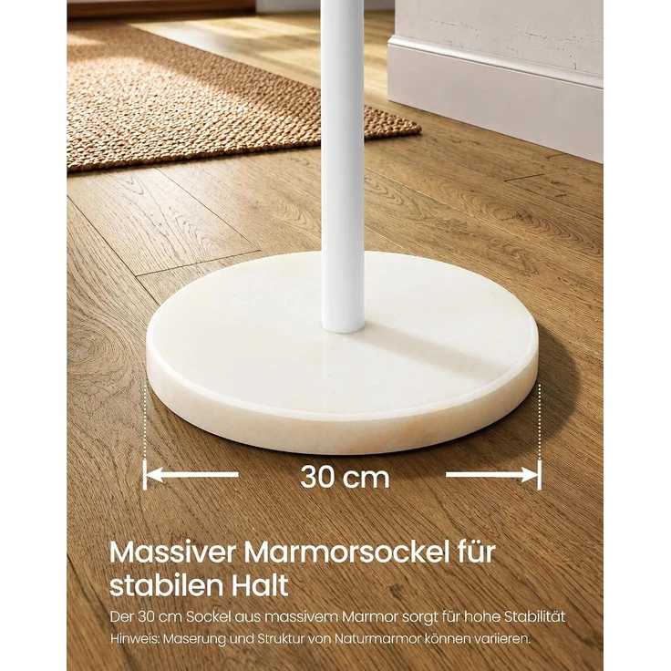 SONGMICS Garderobenständer, Freistehender Kleiderständer aus Stahl mit Marmorfuß, 30 x 30 x 173 cm, Weiß – Bild 5