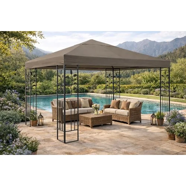 QUICK STAR Ersatzdach für Rank Pavillon 3x3m, Taupe, 100% Polyester mit PVC-Beschichtung, Dachlüftung, Klettband-Befestigung – Bild 3
