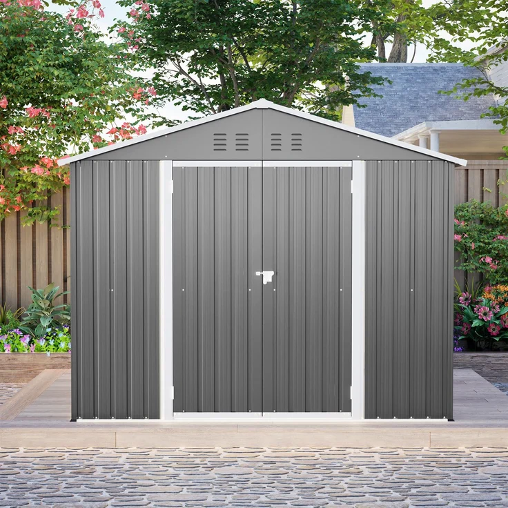 ZUBALIYA Stabiles Metall-Gerätehaus in Anthrazit 8x6 FT mit praktischer Klapptür Ideal als Gartenschuppen für Werkzeuge & Gartengeräte – Bild 10