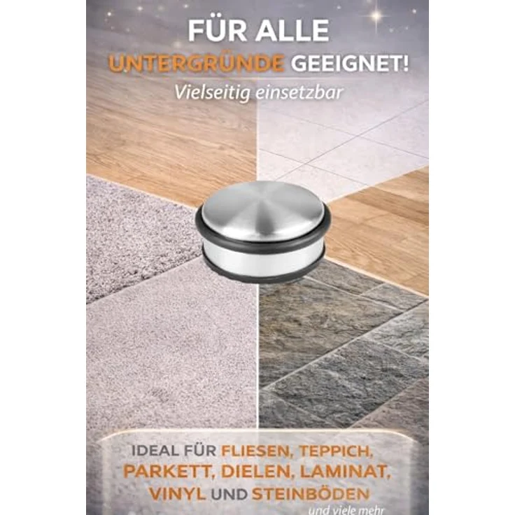 HRB Türstopper 4er Set, Edelstahl massiv - Schwerer Türstopper Boden 1,2 Kg/Stk, Door Stopper im modernen Design versehen mit Gummiring zum Schutz der Türen – Bild 5