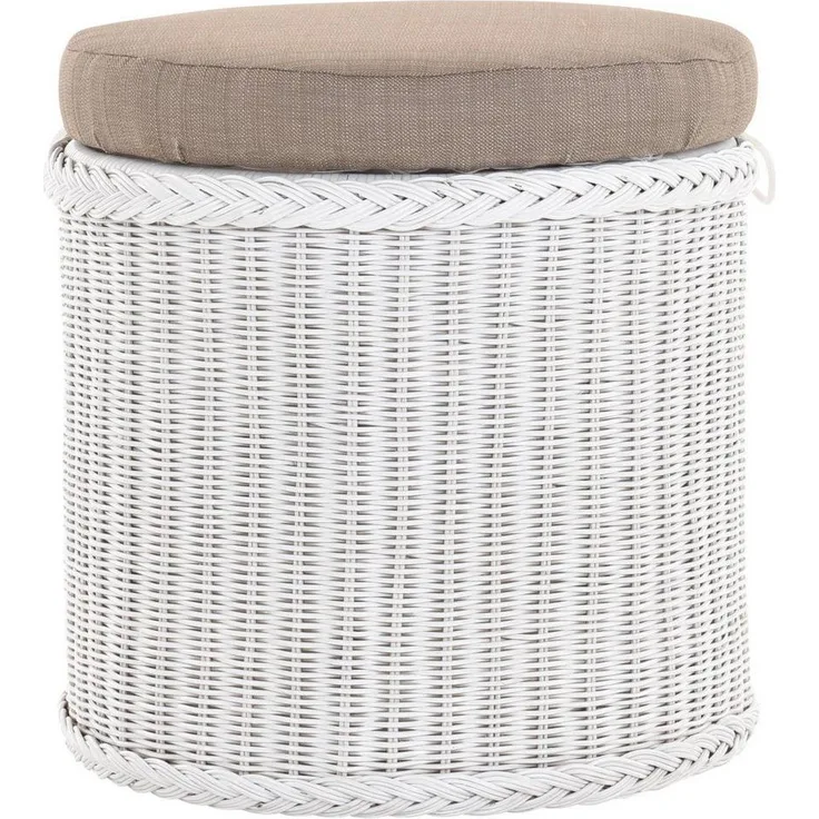 Krines Home Wäschekorb Rattan Sitzhocker mit Stauraum Rund Badhocker Sitz gepolstert Deckel, mit gepolstertem Deckel, mit herausnehmbarem Inlett