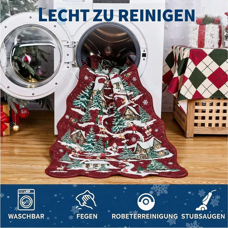 GarveeMore Teppich Roter Weihnachtsteppich mit Winterlandschaft – Festlicher Dekoteppich, Höhe: 5 mm – Bild 4