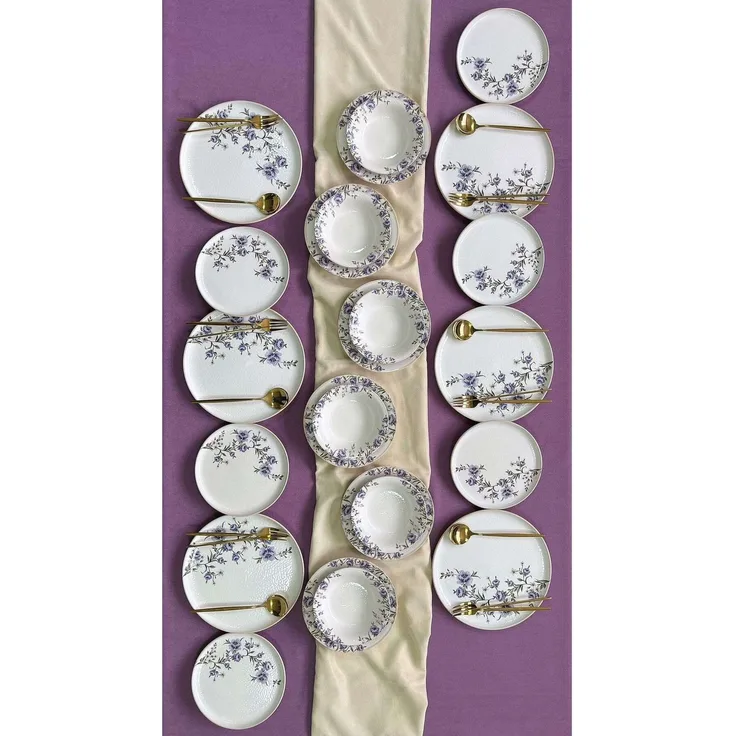Hermia Concept 'RolyefliLux24' Tafelservice (24-teilig), Weiß / Lila, 26 x 26 x 2,5 cm
