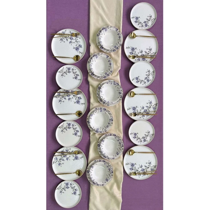 Hermia Concept 'RolyefliLux24' Tafelservice (24-teilig), Weiß / Lila, 26 x 26 x 2,5 cm – Bild 1
