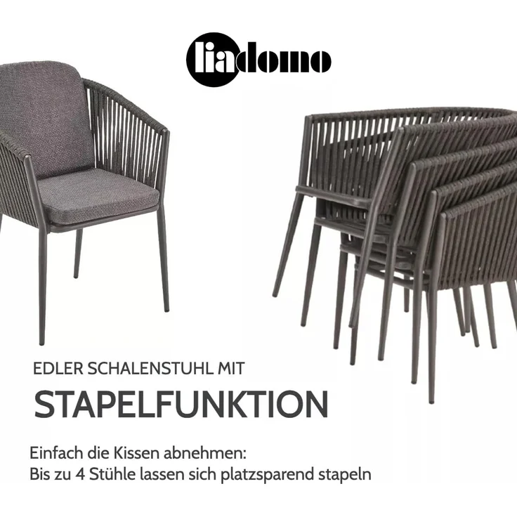 Liadomo Gartenstuhl Carano (inkl. Olefin-Kissen, wetterfest & pflegeleicht), Aluminium & Rope, Kissenbezüge Olefin – Bild 7