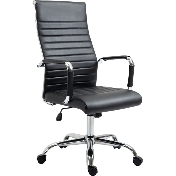 MELAYR, Drehbarer Schreibtischstuhl, Bürostuhl mit hoher Rückenlehne, drehbaren Rädern, 54 x 62 x 114 cm, Schwarz
