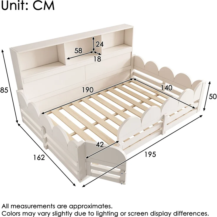 Kinder Bodenbett 140x190 cm Weiß Holzbett mit Rausfallschutz und Tür Lattenrost Kinderbett mit Regal großzügige Liegefläche für Geschwister sicherer Schlaf und Spielbereich ohne Matratze – Bild 2