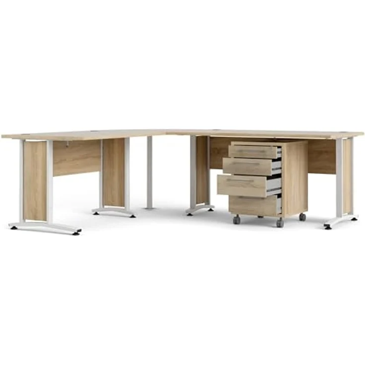 Dmora - Schreibtisch Mirella, Mehrzweckschreibtisch, Bürotisch für PC, Eckschreibtisch, 230x200 h75 cm, Eiche und Weiß – Bild 7