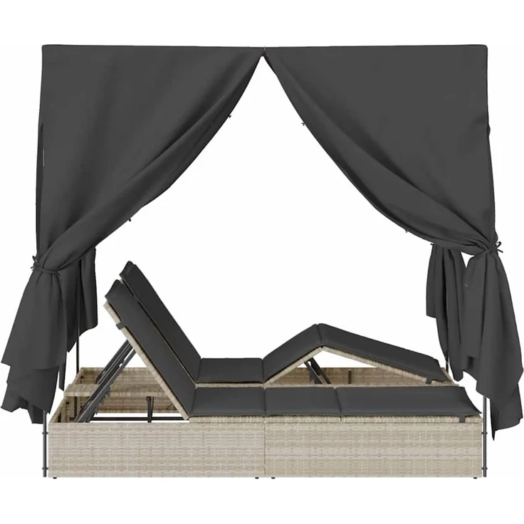 vidaXL Doppelte Sonnenliege Hellgrau Poly-Rattan 3376132 – Bild 6