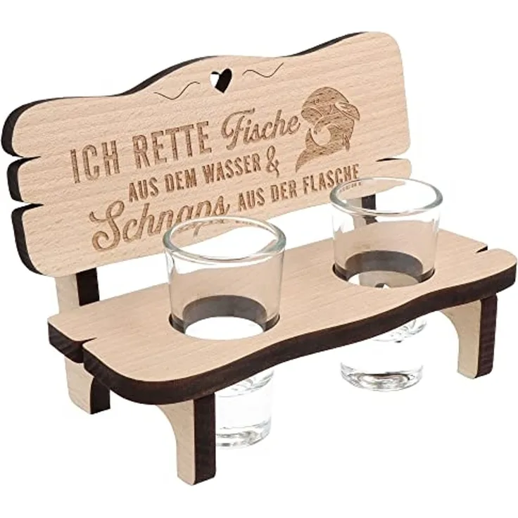 Spruchreif® Schnapsglas Schnapsbank mit 2 Gläsern und Gravur für Angler, Angler Geschenke