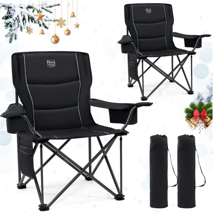 TIMBER RIDGE Campingstuhl Faltbarer Stuhl, 200KG Belastbar,TIMBER RIDGE Übergroßer Bequem (2 St), aus 600D Polyester, mit höhenverstellbaren Armlehnen