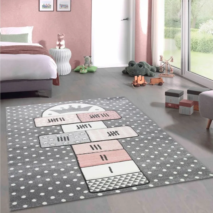Carpetia Kinderteppich Verspieltes Motivdesign, rechteckig, Höhe: 13 mm, pflegeleicht, strapazierfähig, handgearbeiteter Konturenschnitt