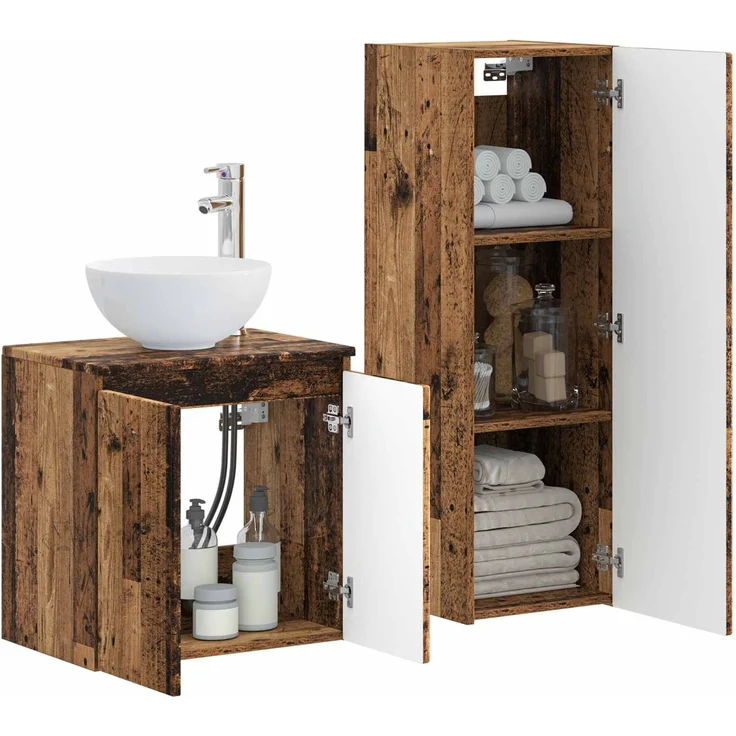 vidaXL Badezimmerschrank-Set 2 stk. Altholz 33 x 34,5 x 100 cm 3406121 – Bild 3