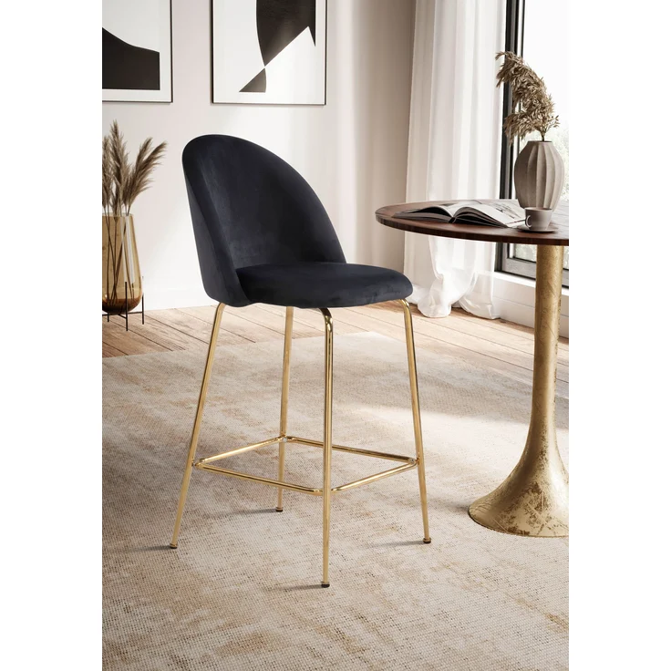 Barhocker 2er Set Samt Schwarz mit Lehne Goldene Beine Skandinavisch 110kg – Bild 3