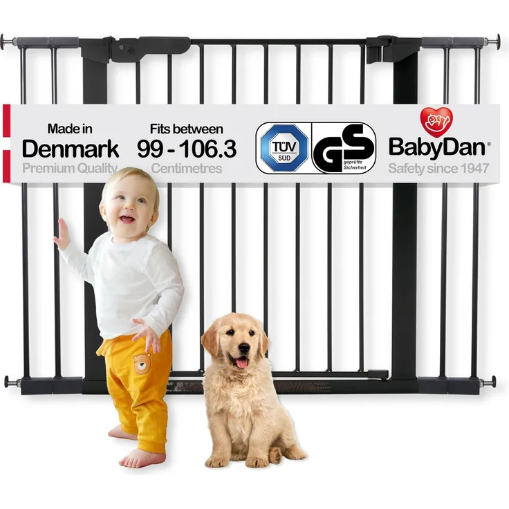 BabyDan Premier Druckmontiertes Tür-,Treppenschutzgitter,Babygitter, Schwarz, 73,5–106,3 cm