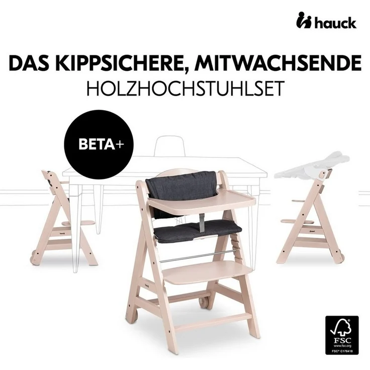 Hauck Hochstuhl Beta Plus Whitewashed - Newborn Set Premium (Set), Babystuhl ab Geburt mit Neugeborenen Aufsatz, Sitzpolster & Essbrett – Bild 2