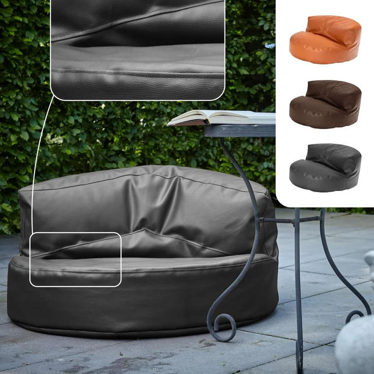 Green Bean Sitzsack Sofa aus Kunstleder mit EPS Perlen Füllung - Lounge im Sitzsack-Design 90 x 50 cm mit ergonomischer Rückenlehne - Dunkelblau – Bild 2