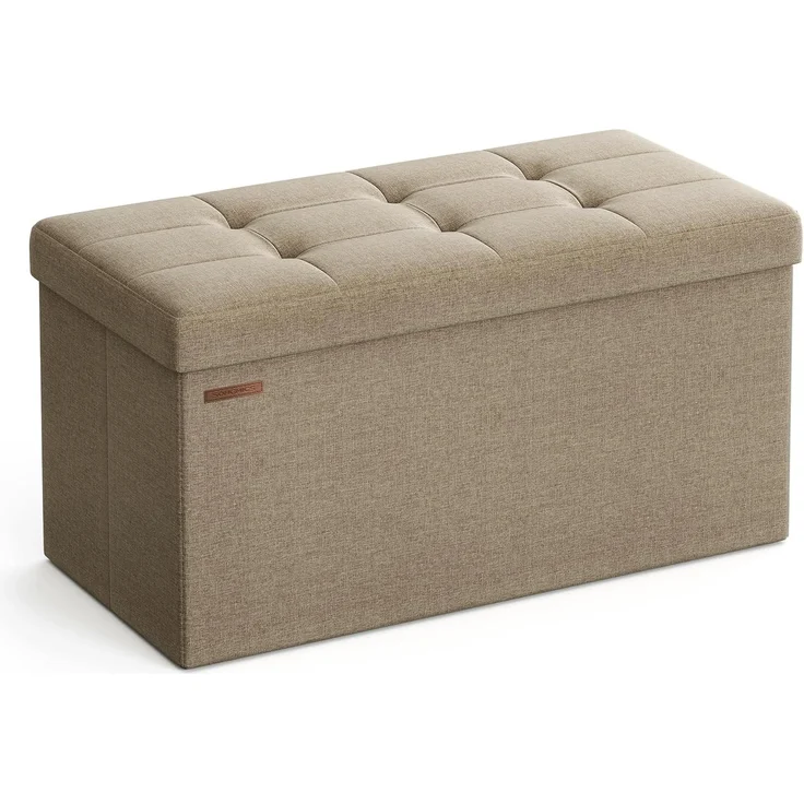 Songmics Sitzhocker mit Stauraum, klappbare Sitzbank, 38 x 76 x 38 cm Fußbank, Aufbewahrungsbox, bis 300 kg belastbar, für Wohnzimmer Schlafzimmer Flur, Kamelbraun LSF047R01 – Bild 1