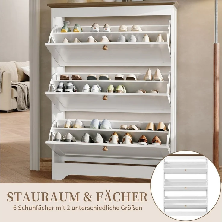 SeedWave Schuhschrank Kompakter Schuhkipper mit 6 Schuhfächer, Ablagefläche, Tiefe: 26cm ca. 18 paar Schuhe passen hinein – Bild 4
