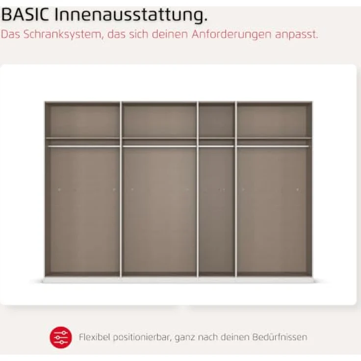 Rauch Möbel LUNIK, Kleiderschrank, Farbe Fango, Breite 315 cm | Schrank mit patentiertem Schnellmontagesystem, 7-türig, Push-to-open-Funktion, Zubehör Basic, für Schlafzimmer, Ankleide – Bild 8