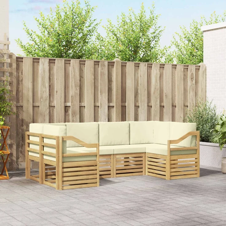 vidaXL Outdoor-Sofagarnitur 6 stk. 6-Sitzer Weiß und Creme Polyester 3392410 – Bild 1