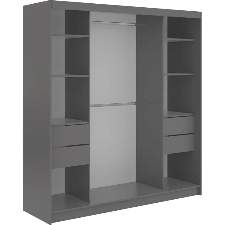 Schiebetürenschrank GRECJA 200 cm breite mit Spiegelfront und Dekor-Applikationen in Grau, inkl. Kleiderstange & Einlegeböden mit Schubladen - Grau – Bild 4