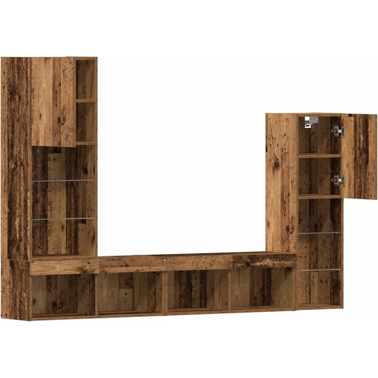 vidaXL TV-Schränk mit LED-Lichtleisten 4 pcs Altholz Holzwerkstoff 3334389 – Bild 8