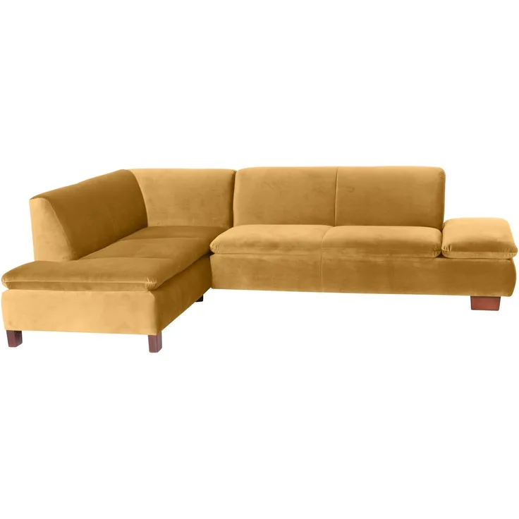 Ecksofa mit Ottomane links Kaye Bezug Samtvelours Buche nussbaum dunkel / mais 23097
