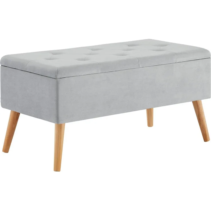Zedelmaier Sitztruhe Sitztruhe Sitzhocker Fußhocker mit Stauraum LeinenDeckel und Holzfüßen (ZD8040), 43L /Max. Tragfähigkeit 300kg 79,5 x 39,5 x 40 cm Grau