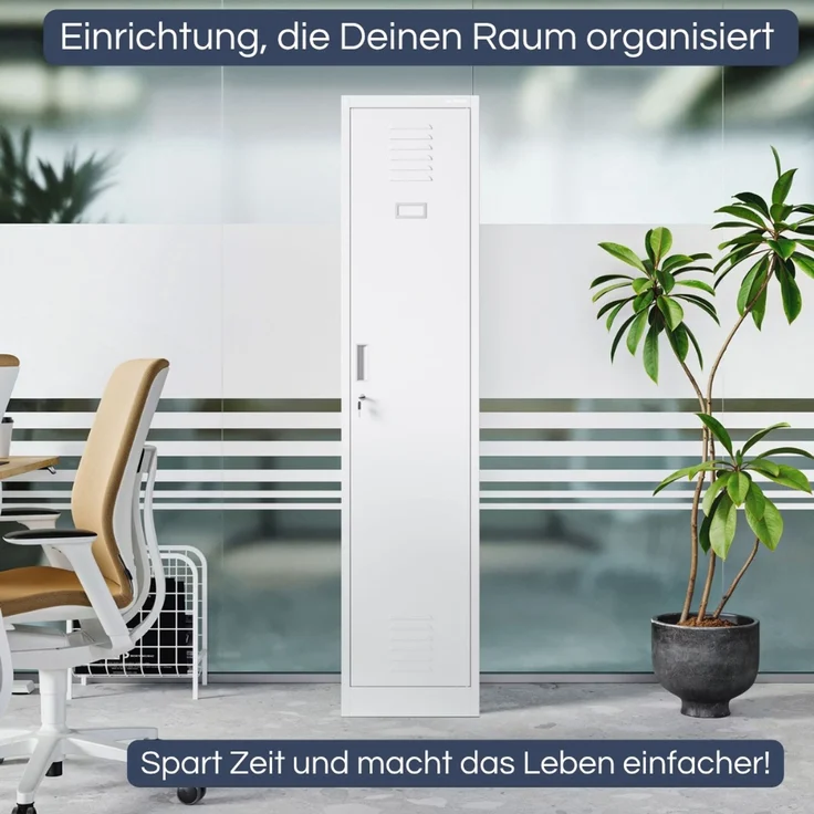 Umkleideschrank Spind WIEN - 1 Abteil, Etikettenhalter Lüftungsschlitze | Umkleidespind Metall Schließfachschrank Garderobenspind, 180 x 40 x 50 cm Weiß – Bild 3
