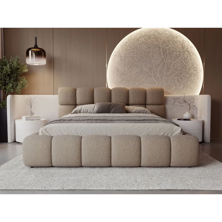 GRAINGOLD Modo Polsterbett 140x200, Doppelbett mit Kopfteil, groß Stauraum, Bouclé-Stoff, Braun – Bild 4