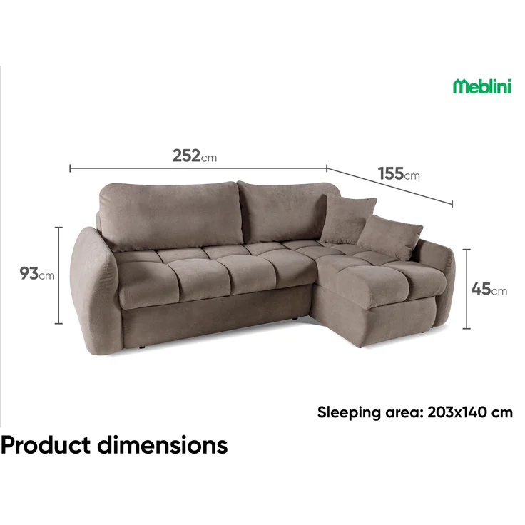 MEBLINI Schlafcouch mit Bettkasten – GLOW - 252x155x93cm – Braun Plüsch - Kleines Ecksofa mit Schlaffunktion - Sofa mit Relaxfunktion und Kissen - Kleine Couch L-Form - Eckcouch – Bild 7