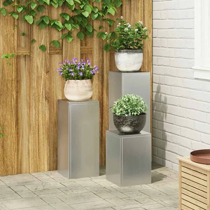 vidaXL Pflanzenständer 3 Stk. Silber 24 x 24 x 75 cm Verzinkter Stahl 865832